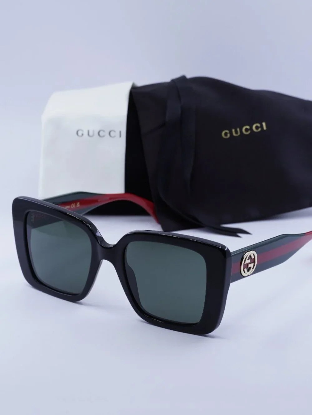 Gucci GG1861S 001 Square Sunglasses - Shiny Black / Grey